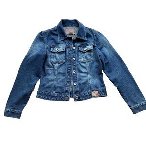 Vintage 90s Guess Size M Blue Denim Authentic Original Jeans Trucker Jacket